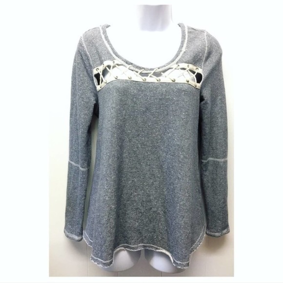 Free People | Laced Chest Long Sleeve Top Striped - Picture 2 of 8
